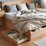 drewniane łóżka z pojemnikiem na pościel