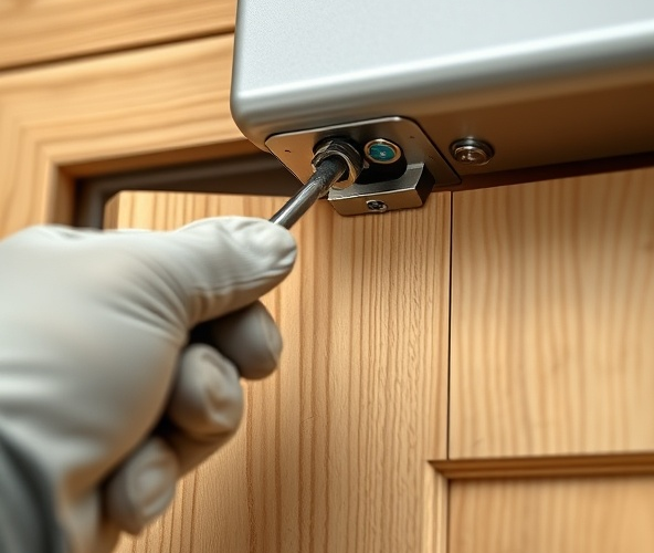 Które śruby ustawić przy regulacji samozamykacza, by wyciszyć drzwi?