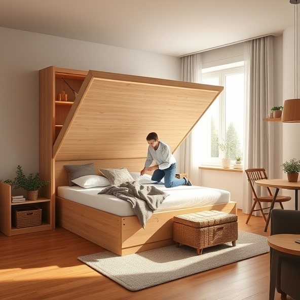 łóżko bukowe z pojemnikiem
